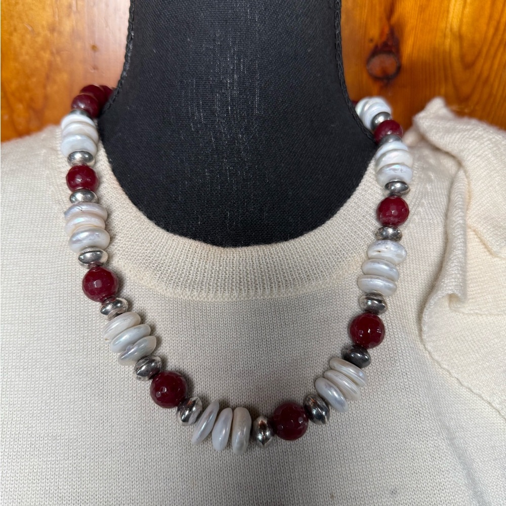 Source Unknown‎ Silver and Red Beaded Necklace